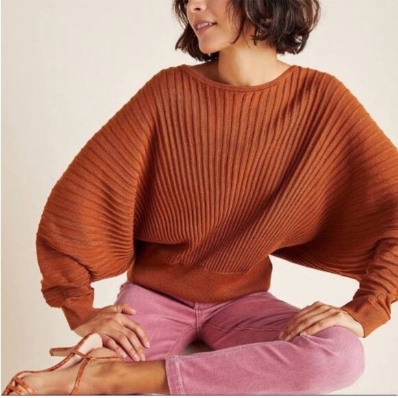 Anthropologie Sweaters - Anthropologie Karla Oversized Boat Neck Dolman Sleeve Orange Sweater Size Large